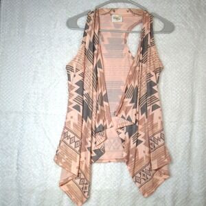 Rose Heart Medium Cardigan Vest Aztec Pink & Gray Sleeveless Rodeo Tribal PBR